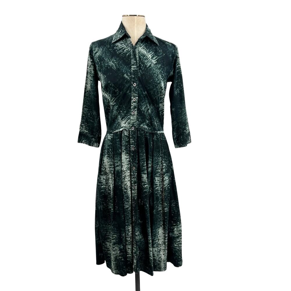 Samantha Sung Shirtdress Tie Dye Abstract Print Cotton‎ Green Size US 4